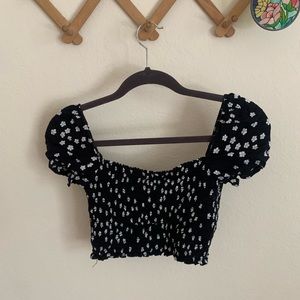 Reformation black floral square neck top